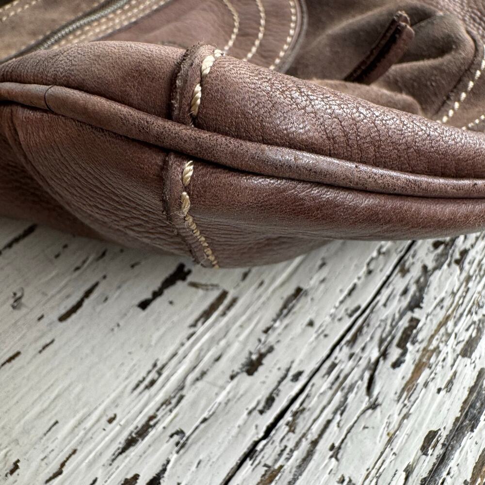 Vintage Fossil Crossbody Saddle Bag Brown Suede Leather Purse Boho Y2K 10x11.5” - Picture 11 of 12